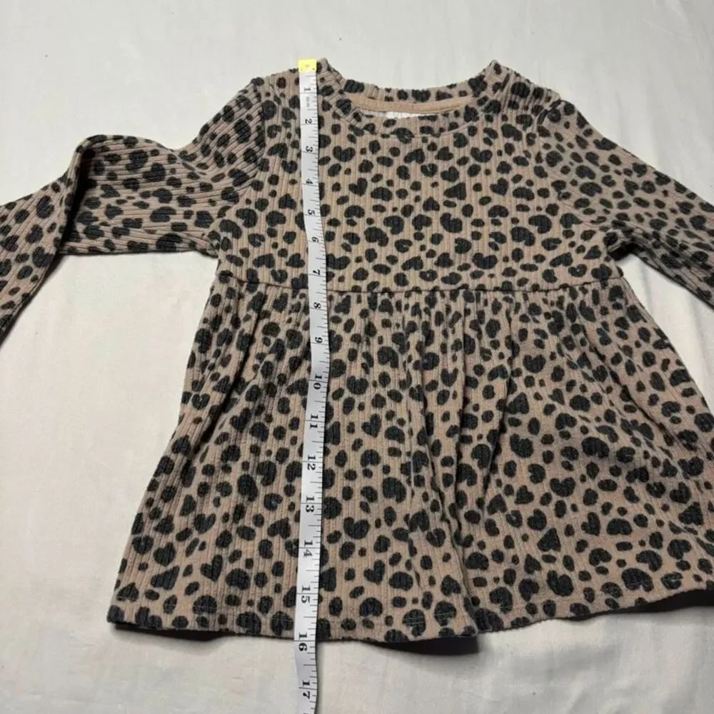 Cat & Jack Girls Leopard Print Ribbed Peplum Top Size 4T | Long Sleeve